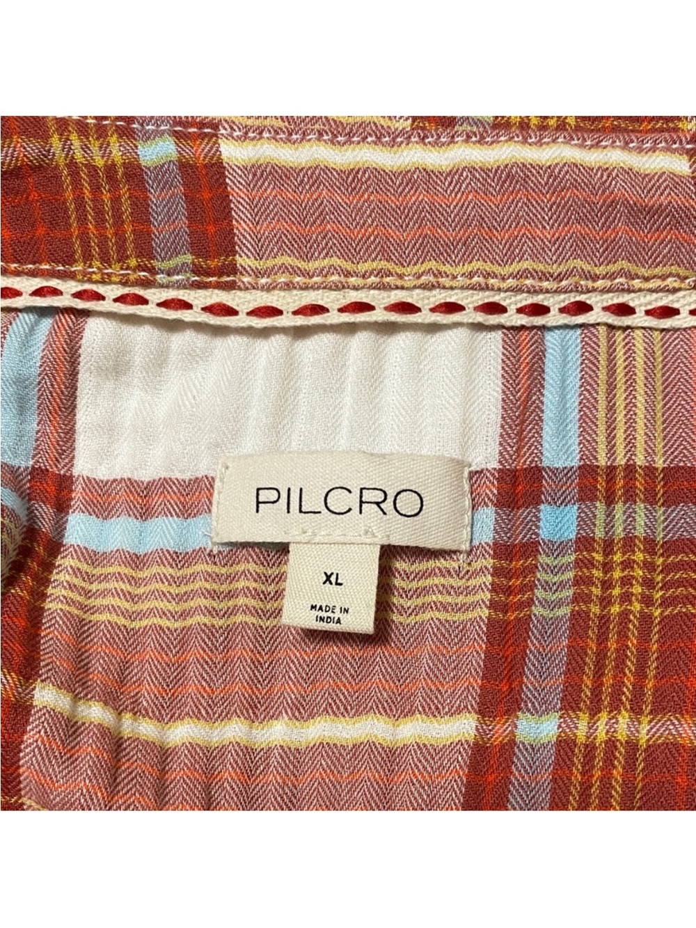 Anthropologie Rust and White Plaid Ruffle-Sleeve Button Down - Picture 6 of 8